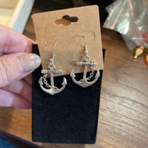 Silver Tone Anchor Earrings Silver